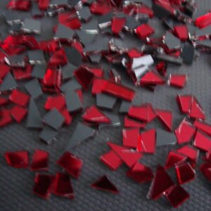Mosaic Red mirror glass tiny off cuts 1000 pieces 1.8 mm thick.
